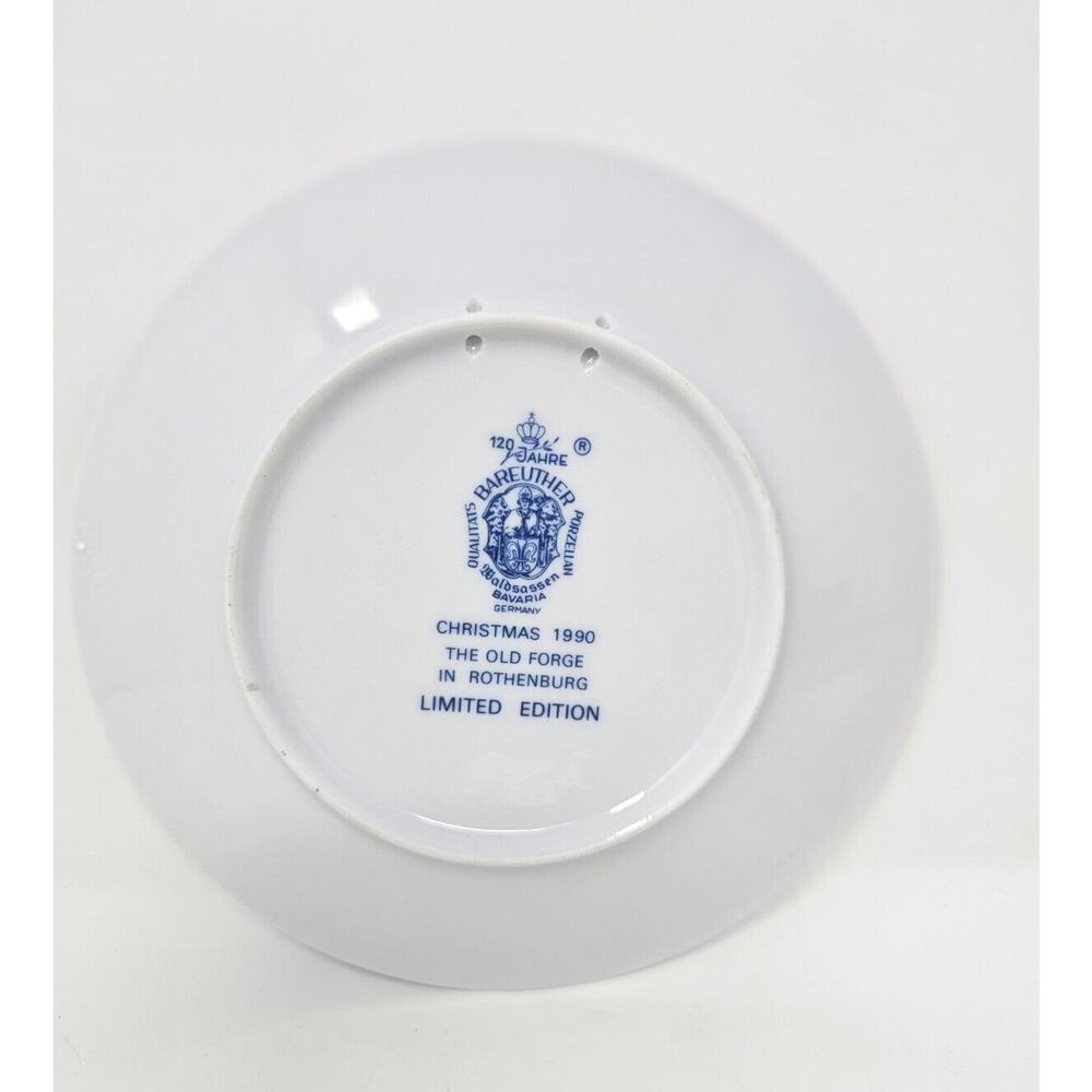 1990 BAREUTHER Christmas Plate The Old Forge In Rothenberg Vintage German Decor - Picture 2 of 9